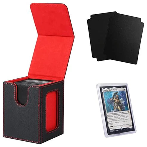 Venssu MTG Deck Box for Commander Display,Card Deck Box Fits 100 Double Sleeved Cards, TCG Card Storage with 2 Dividers and 1 Toploader (Black＆Red)