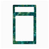 A decorative rectangular frame or plate with rounded corners, featuring a teal and green galaxy space pattern with white star-like specks. It has a smaller horizontal slot cutout at the top and a larger vertical slot cutout in the center, shown on a plain white background.