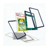 A clear acrylic protective case with a dark blue border and a green space-patterned inner insert, shown holding a graded Pokémon card. The case is displayed in three floating angles on a clean white background.