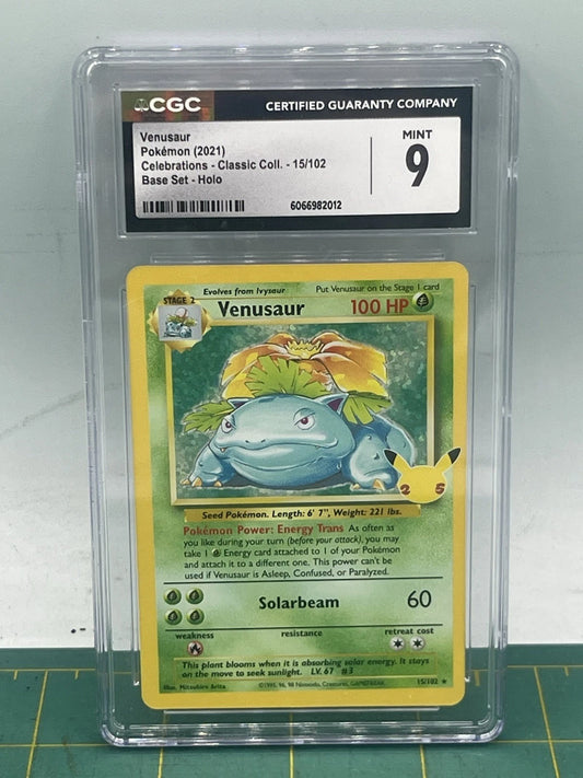 Venusaur trading card from a Pokémon trading card game, graded by CGC with a score of 9.