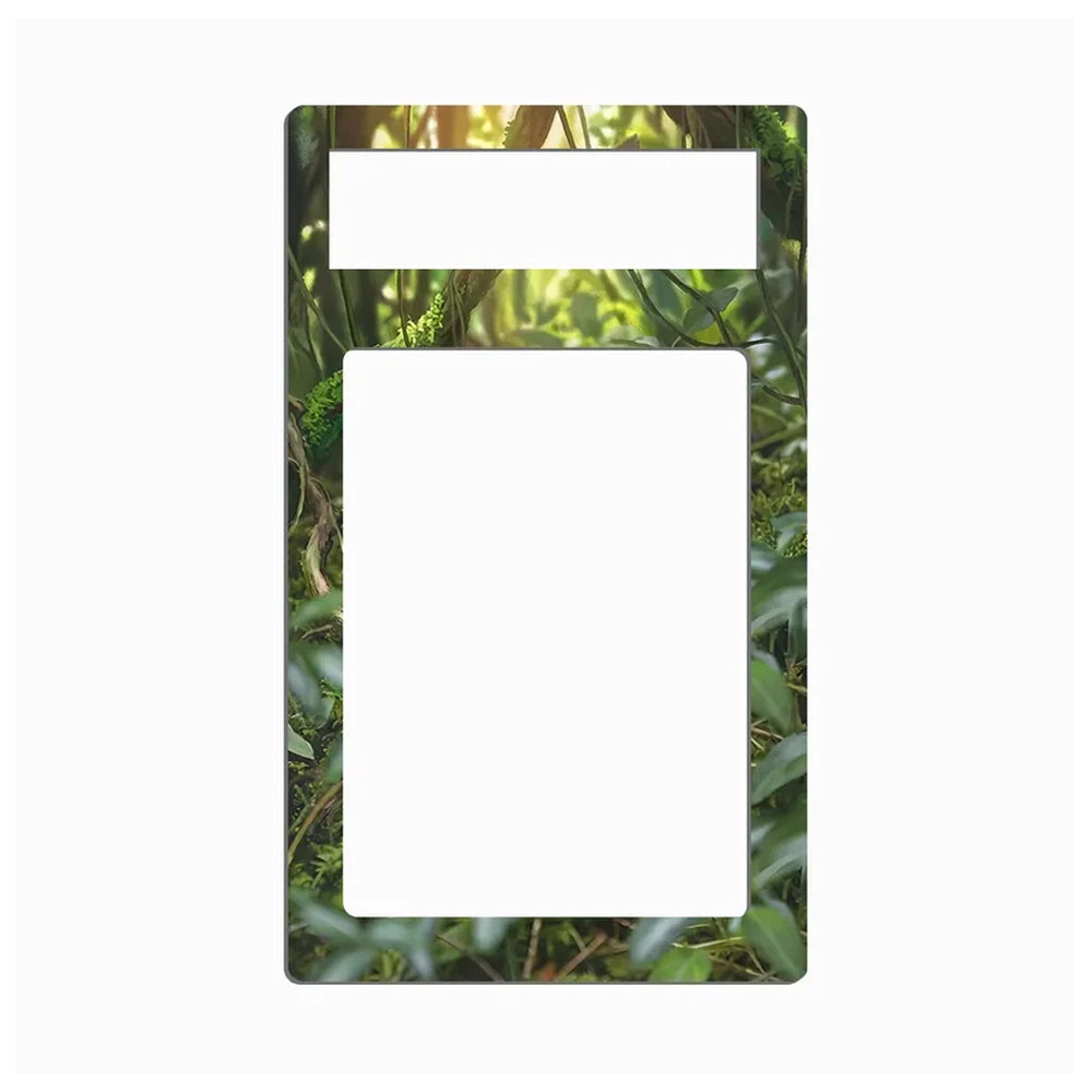 A rectangular light switch plate cover featuring a green forest leafy pattern border with two cutouts, shown on a plain white background.