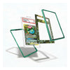 A clear protective case with a translucent green border shown in multiple angles, including one case standing open and one case containing a graded Pokémon TCG card. The product is displayed on a clean white background with soft shadows.