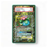 A green acrylic protective card slab containing a Pokémon TCG card, photographed against a clean white background. The slab has a PSA grading label at the top and a visible Bulbasaur card insert.