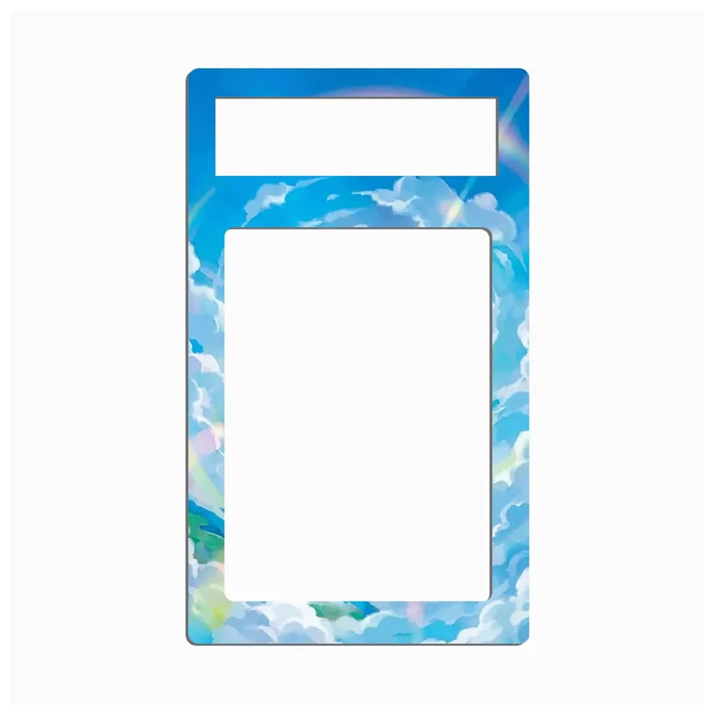 A rectangular blue and white cloud-patterned frame or insert with a large blank white center and a smaller blank white label area at the top, shown on a light gray background.