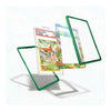 Three clear acrylic card protectors with vibrant green borders are shown floating at different angles against a white background, with a graded Pokémon card partially visible behind them to demonstrate use.
