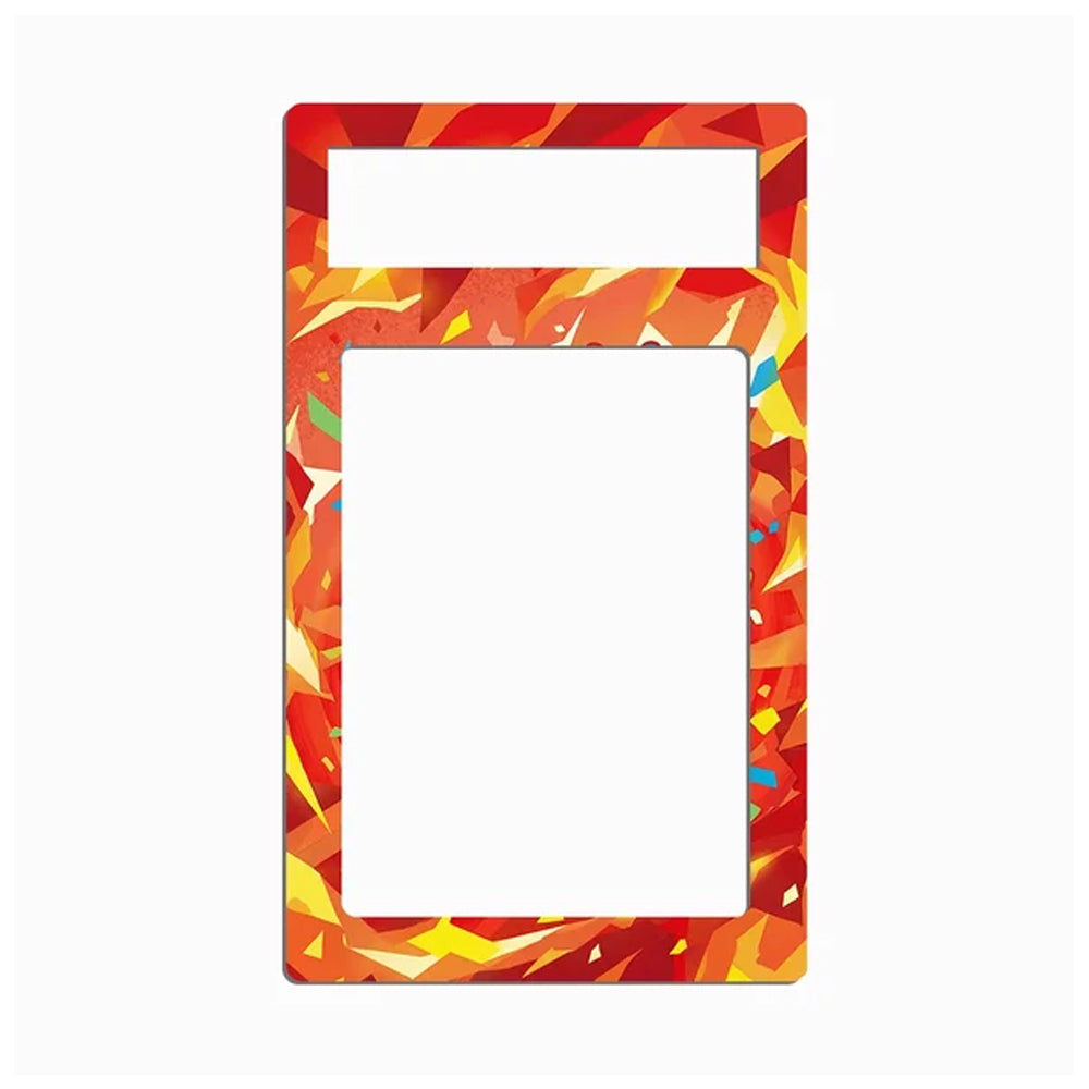 A rectangular picture frame with a colorful abstract geometric pattern in red, orange, yellow, and small blue accents, shown on a plain white background.