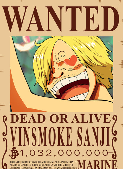 Vinsmoke Sanji Wanted Poster Anime Wall Art Print - PokeTCG