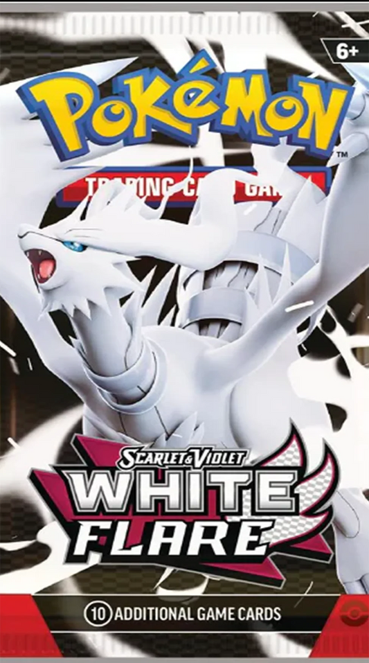 Pokémon trading card game pack featuring White Flare with Pokémon logo.