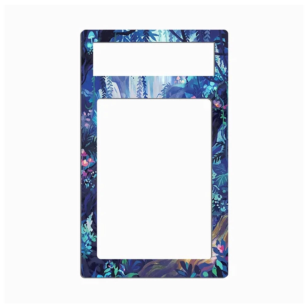 A rectangular picture frame with a colorful tropical floral border in shades of blue, purple, and green, featuring two blank white insert slots, shown on a solid white background.