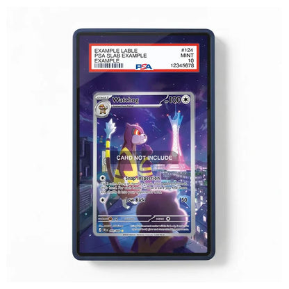 A PSA graded protective card slab showing a Pokémon card, photographed against a clean white background. The slab has a dark blue border and a red PSA label at the top.