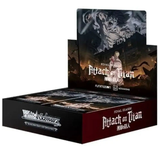 Attack on Titan trading card box with character illustration on a white background