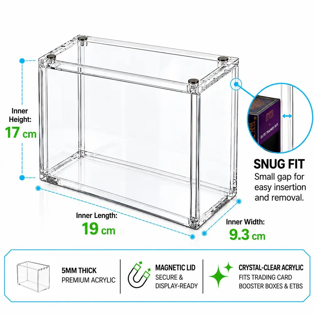 Premium 5mm Acrylic ETB Display Case with Magnetic Lid for Pokémon Elite Trainer Box