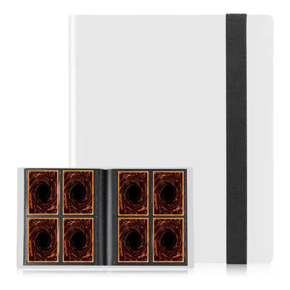 White binder with black strap containing a set of 4 square card holder