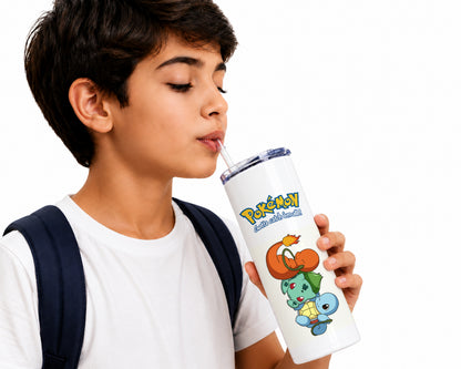 Pokémon Charmander Bulbasaur Squirtle Tumbler Sipper – Kanto Starter Trio Anime Stainless Steel Travel Cup