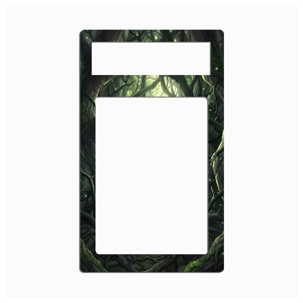 A rectangular decorative plate or frame insert with a dark forest vine border and a large blank white center, shown on a plain light gray background.