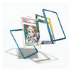 Three transparent phone screen protectors with blue, green, and gold borders are shown floating around a graded collectible card on a clean white background.