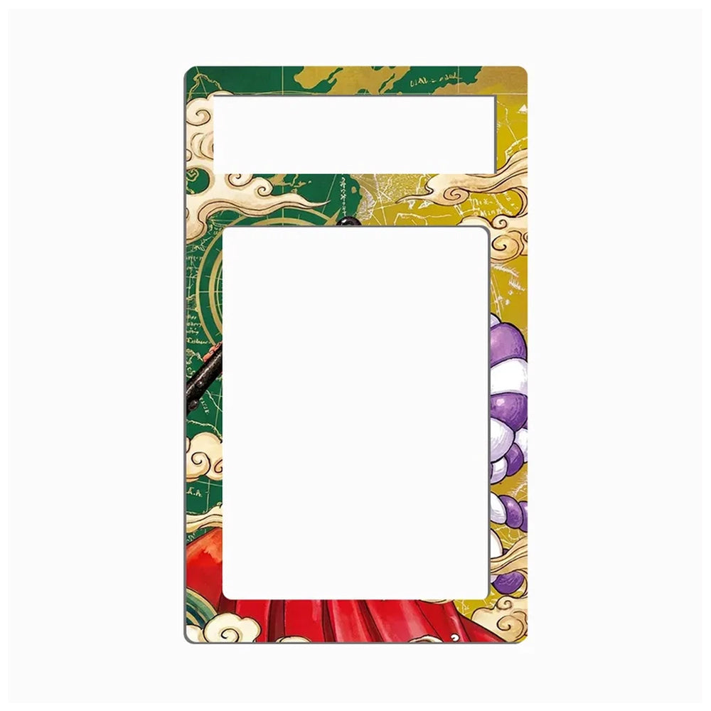 A decorative rectangular picture frame with a colorful traditional Japanese-style border featuring green, gold, red, purple, and cream cloud and wave motifs, shown on a plain white background.