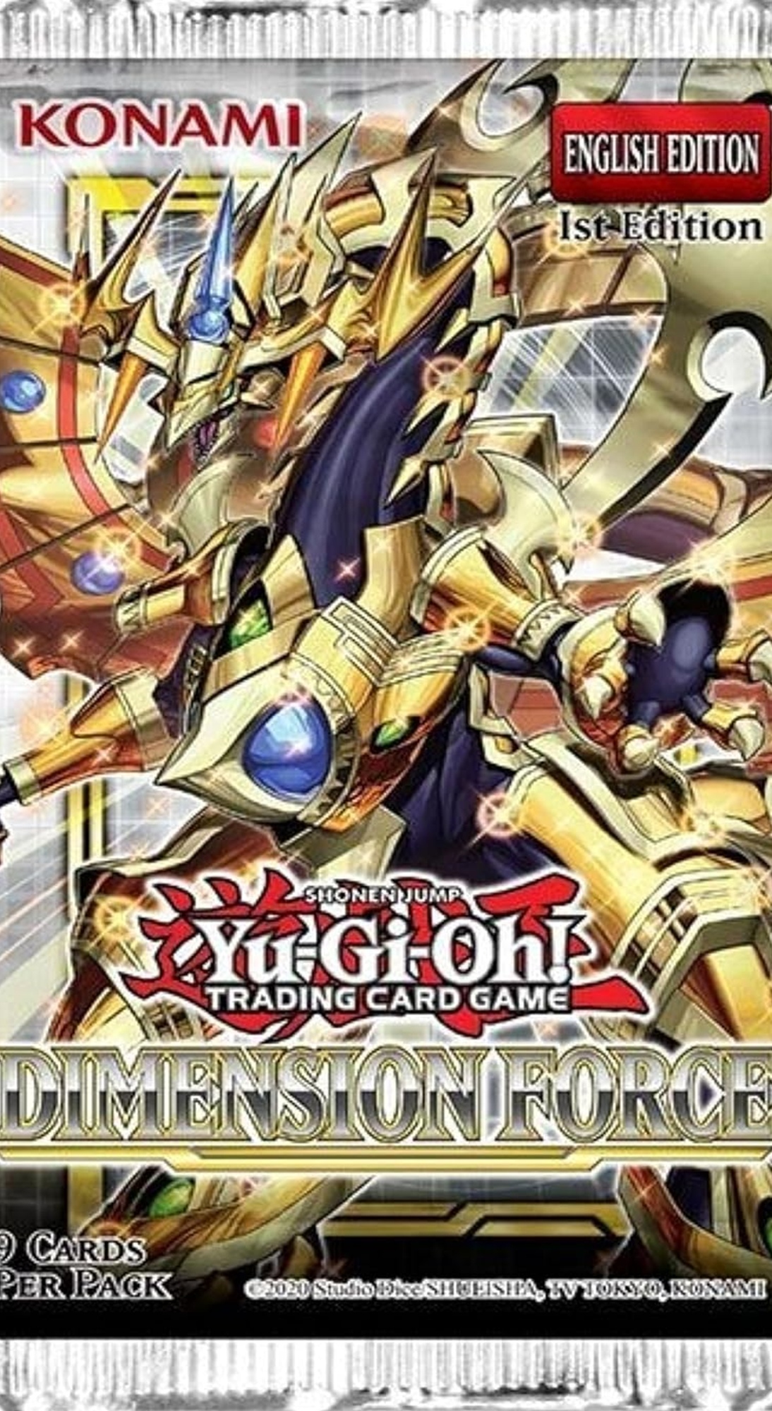 Yu-Gi-Oh! TCG Dimension Force Booster Pack (English Version) featuring fusion monsters, collectible cards, and exclusive dueling artwork.