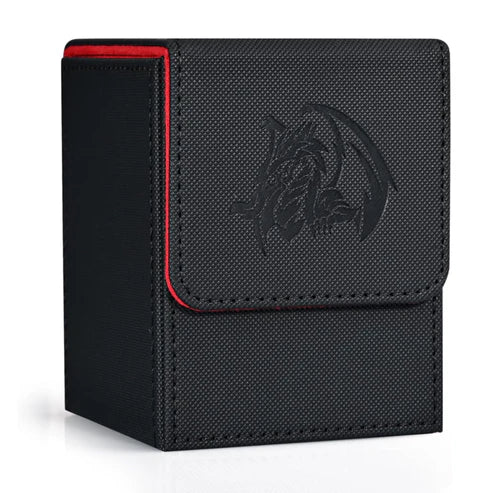 ZLCA Card Deck Box for Trading Cards with 2 Dividers, Card Storage Box Fits 100+ Single Sleeved Cards, PU Leather Card Deck Case Holder for Magic Commander TCG CCG （Black & Red, Emperor Dragon）