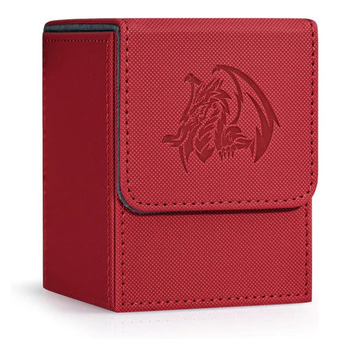 ZLCA Card Deck Box for Trading Cards with 2 Dividers, Card Storage Box Fits 100+ Single Sleeved Cards, PU Leather Strong Magnet Card Deck Case Holder for Magic Commander TCG CCG （Red,Emperor Dragon）