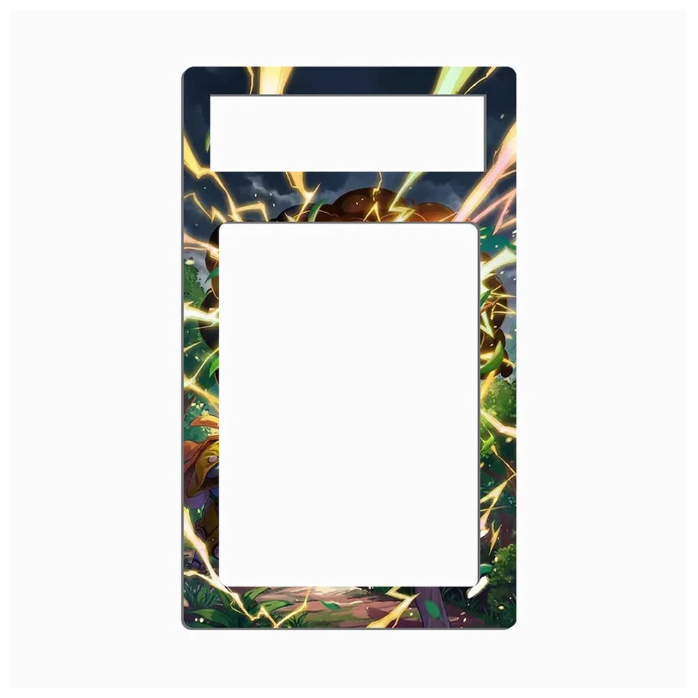 A decorative phone case or frame with a fantasy illustration border featuring green foliage, glowing yellow lightning, and a dark sky, shown on a plain white background.