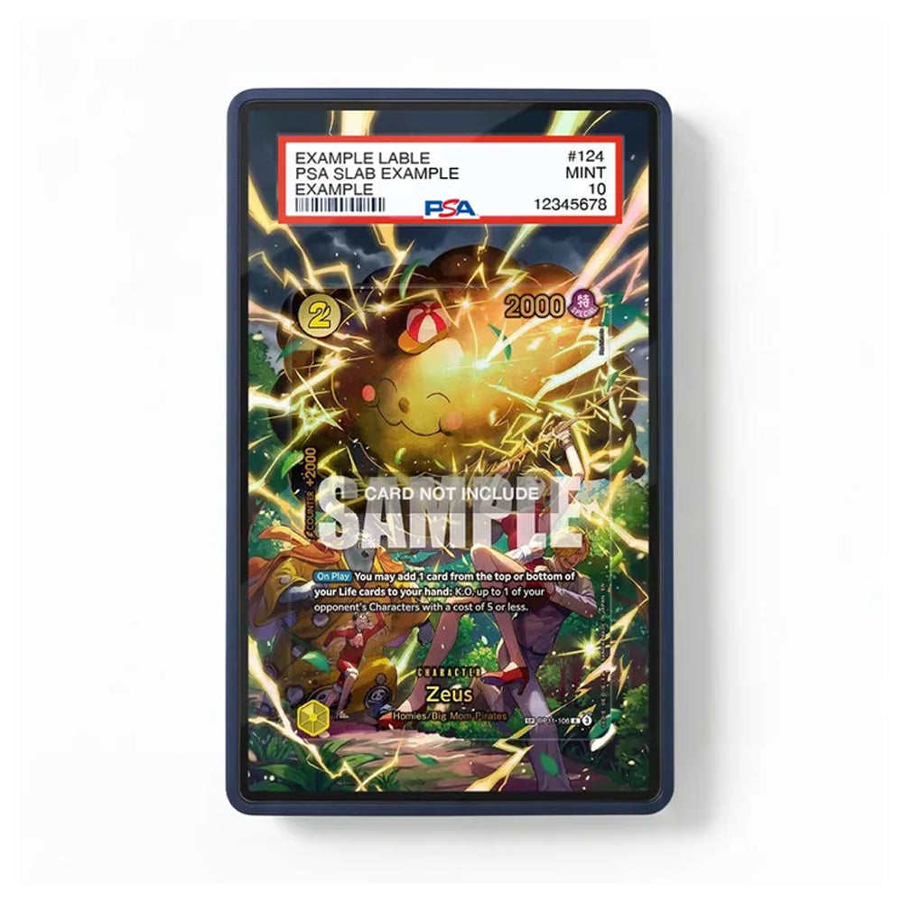 A PSA graded collectible card in a black protective slab, featuring a colorful illustration of a Pokémon Eevee with lightning effects. The top has a red and white PSA label with grading details, and a large 'SAMPLE' watermark is overlaid across the center.