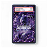 A PSA graded display card featuring a purple and black illustration of the character Zoro Jurowu, with a red and white grading label at the top and a black protective case border.