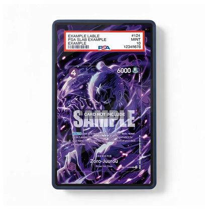 A PSA graded display card featuring a purple and black illustration of the character Zoro Jurowu, with a red and white grading label at the top and a black protective case border.