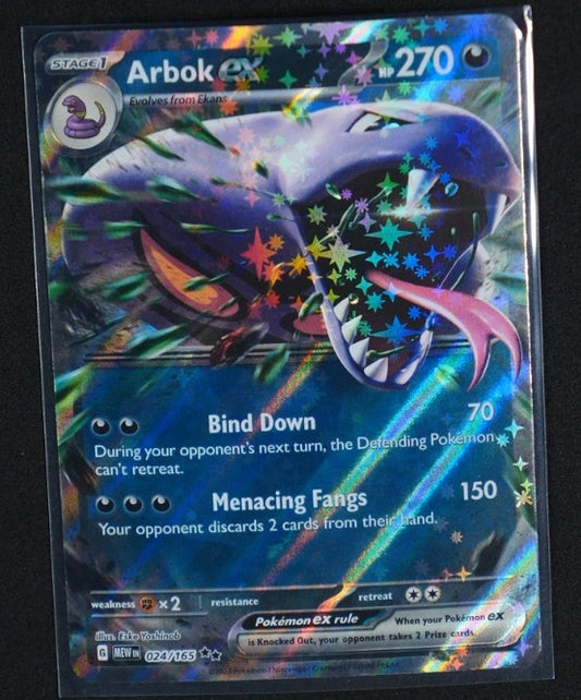 Pokémon TCG Arbok ex 024/165 Double Rare card from Scarlet & Violet 151, featuring the Cobra Pokémon with a premium holofoil finish.