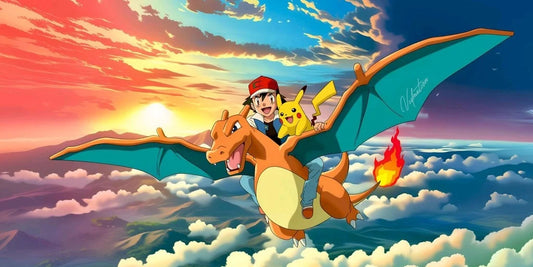 Pokémon "Sunset Flight" Ash, Pikachu & Charizard