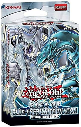 Official Yu-Gi-Oh! Blue-Eyes White Dragon structure deck featuring a powerful dragon illustration and competitive card set on a clean display.