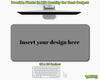A customizable gray desk mat mockup shown on a white background, with a monitor above, a keyboard and mouse below, and text reading 'Insert your design here' and '12 x 24 inches'.