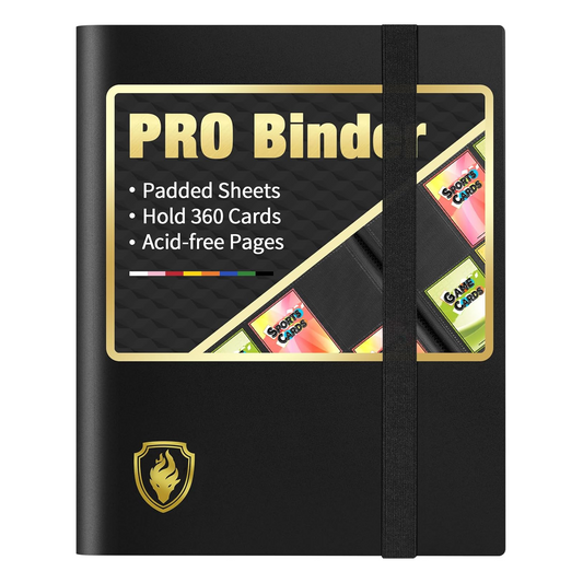 Fabmaker heavy duty 9 pocket trading card binder holding 360 cards with side loading sleeves in black color