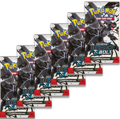 Pokémon trading card game packs featuring Black Bolt theme on a white background