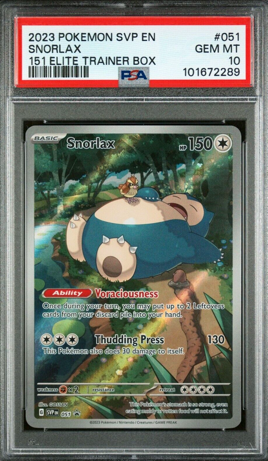 Pokémon trading card featuring Snorlax with PSA grading label