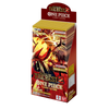 One Piece card game packaging with fiery design on a white background