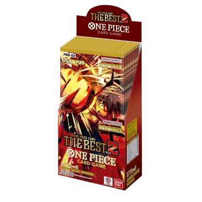 One Piece card game packaging with fiery design on a white background