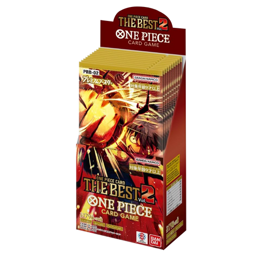 One Piece card game packaging with fiery design on a white background