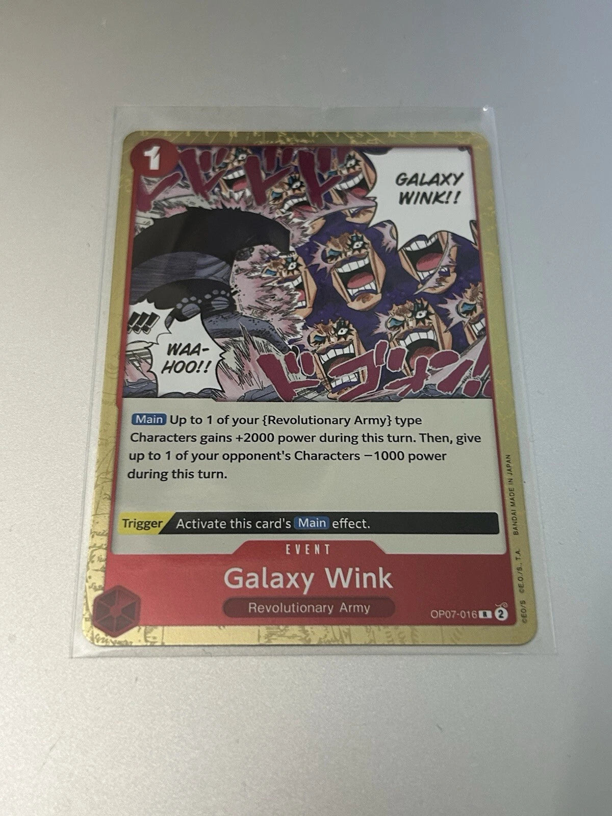 One Piece TCG Galaxy Wink OP07-016 rare foil English event card from 500 Years in the Future set featuring Emporio Ivankov artwork.