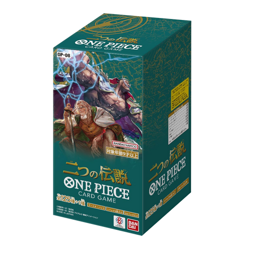 One Piece card game packaging with character illustration on a green background