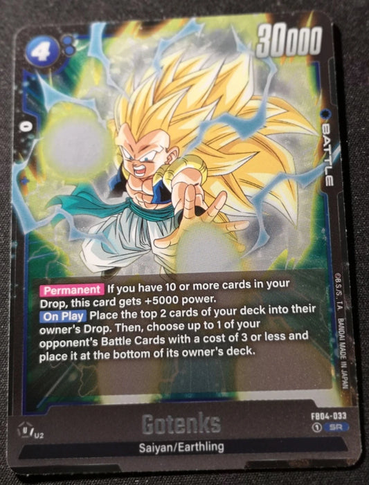 Dragon Ball Super Card Game Gotenks FB04-033 super rare Blue card from Fusion World set featuring draw power and bounce ability.