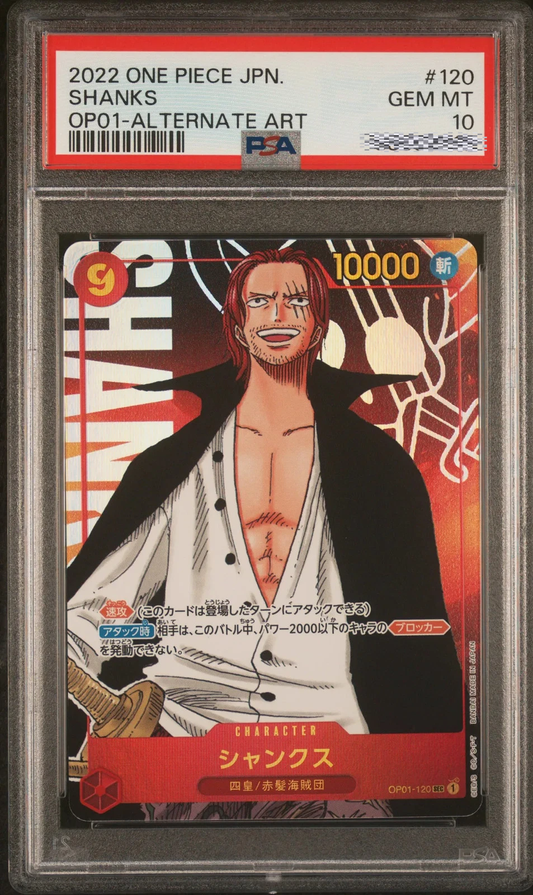Master Copy 2022 One Piece TCG Japanese OP01 Romance Dawn #120 Shanks Alternate Art PSA 10