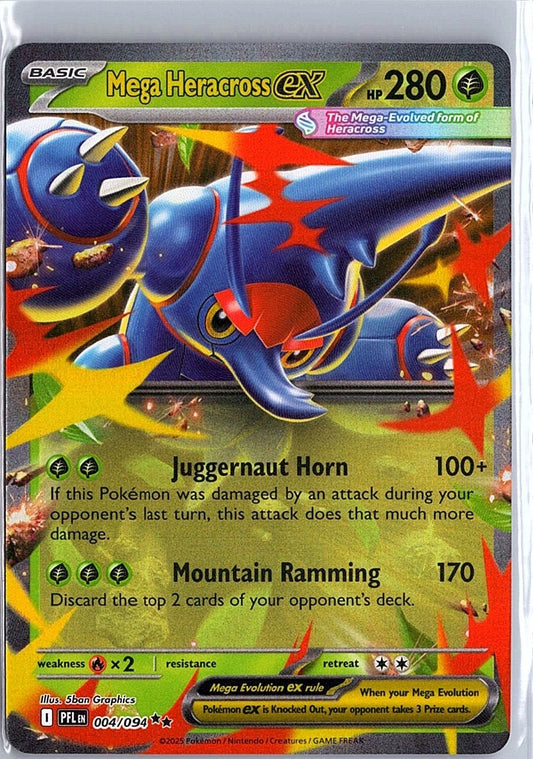 Pokémon TCG Mega Heracross ex 004/094 Double Rare card from Phantasmal Flames, featuring the powerful Mega Evolution with a premium holofoil finish.