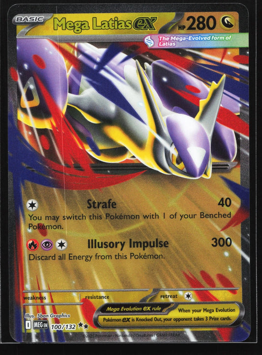 Pokémon TCG Mega Latias ex 100/132 Double Rare card from Mega Evolution, featuring the legendary Dragon-type with a premium prismatic finish.