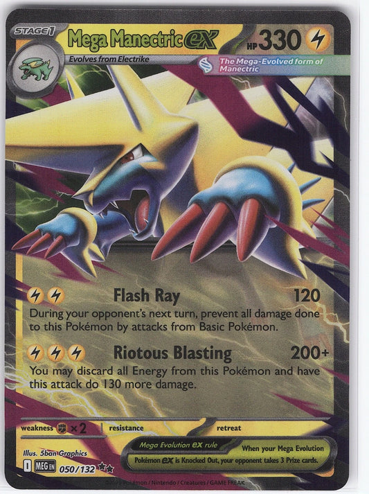 Pokémon TCG Mega Manectric ex 050/132 Double Rare card from Mega Evolution, featuring the lightning-fast Mega Evolution with a premium holofoil finish.