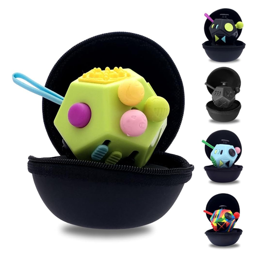 PILPOC theFube 12 sided fidget cube green and mix anti stress anxiety toy with carry case for kids and adults
