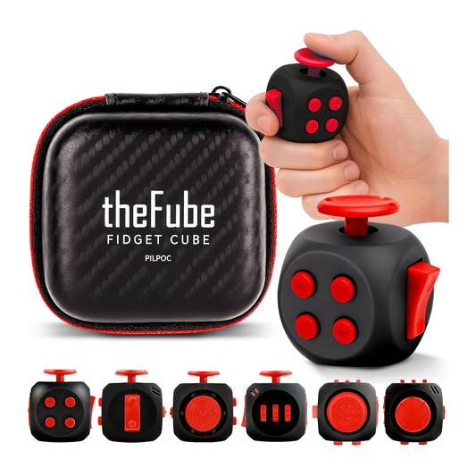 PILPOC theFube 6 sided fidget cube midnight crimson infinity stress relief toy with carry case for kids and adults
