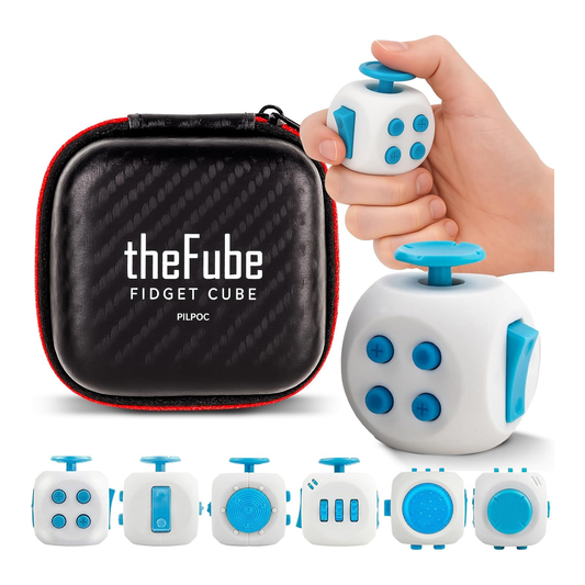 PILPOC theFube 6 sided fidget cube pearl sapphire infinity stress relief toy with carry case for kids and adults