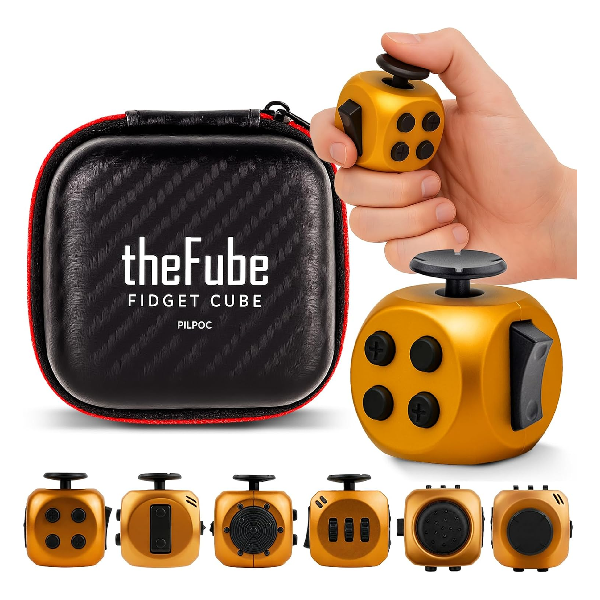 PILPOC theFube 6 sided fidget cube quantum rose infinity stress relief toy with carry case for kids and adults