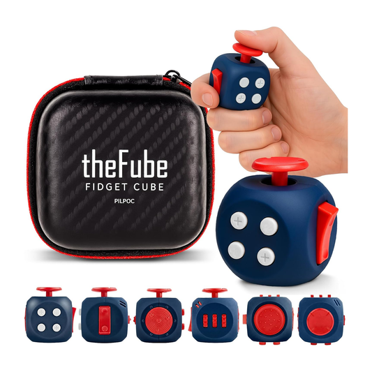 PILPOC theFube 6 sided fidget cube sapphire pearl crimson infinity stress relief toy with carry case for kids and adults